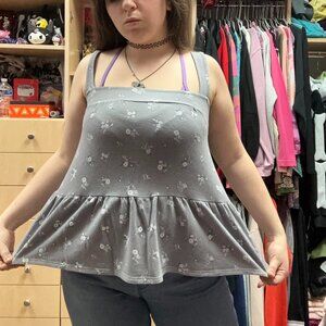 periwinkle blue with white flowers stretchy peplum top!!